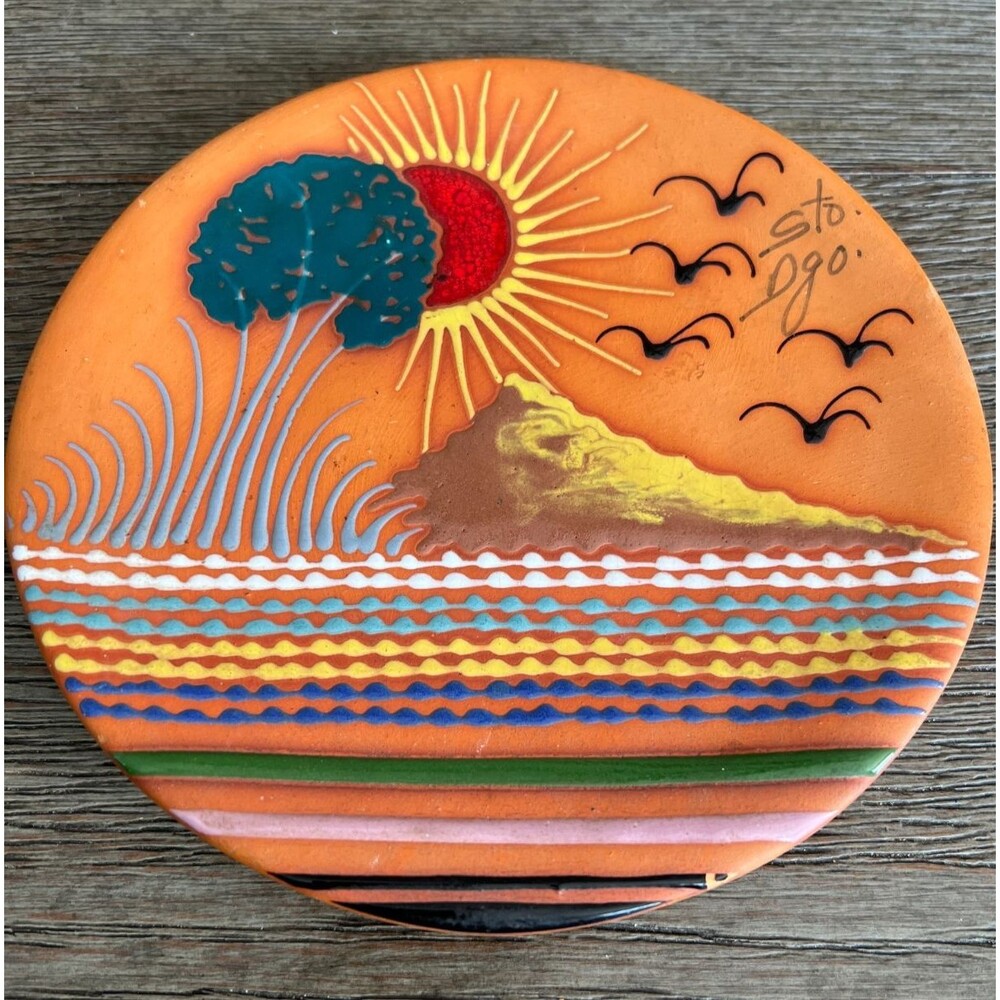 Cerogo Santo Domingo Terra Cotta Hand Painted Sunset BOHO Pottery Wall Plaque